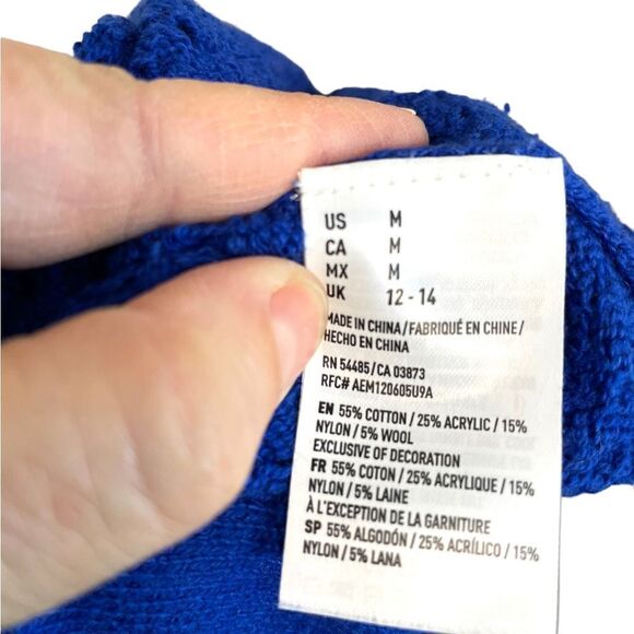 American Eagle Basketweave Knit Crewneck Sweater Royal Blue Medium - Picture 7 of 9